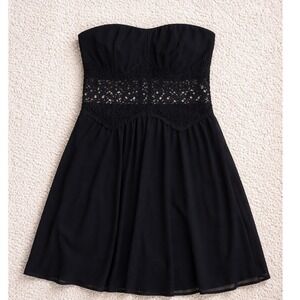 Miss Avenue Black Strapless Mini Skirt Lace Midriff Dress | Small